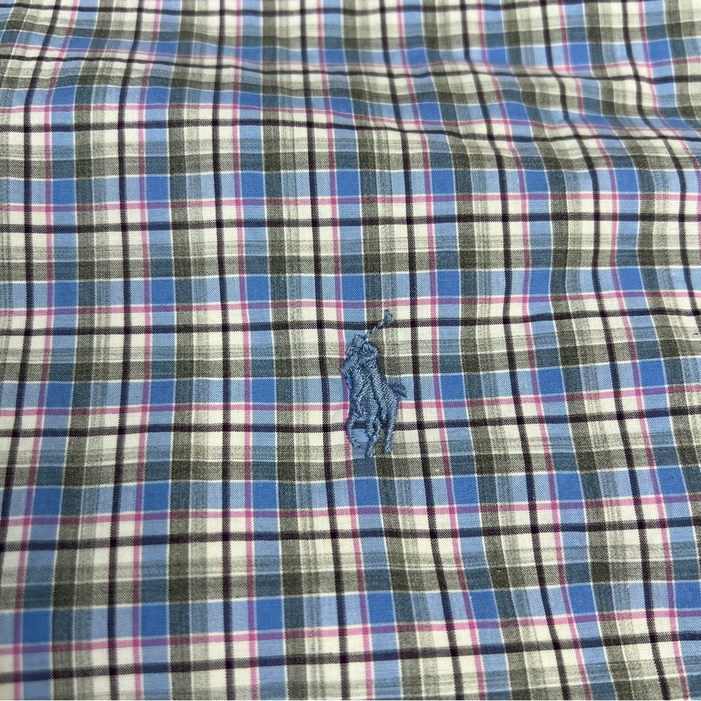 Ralph Lauren Button Up Shirt Cotton Stretch Blue White Checkered Pony Men’s L - Picture 4 of 8